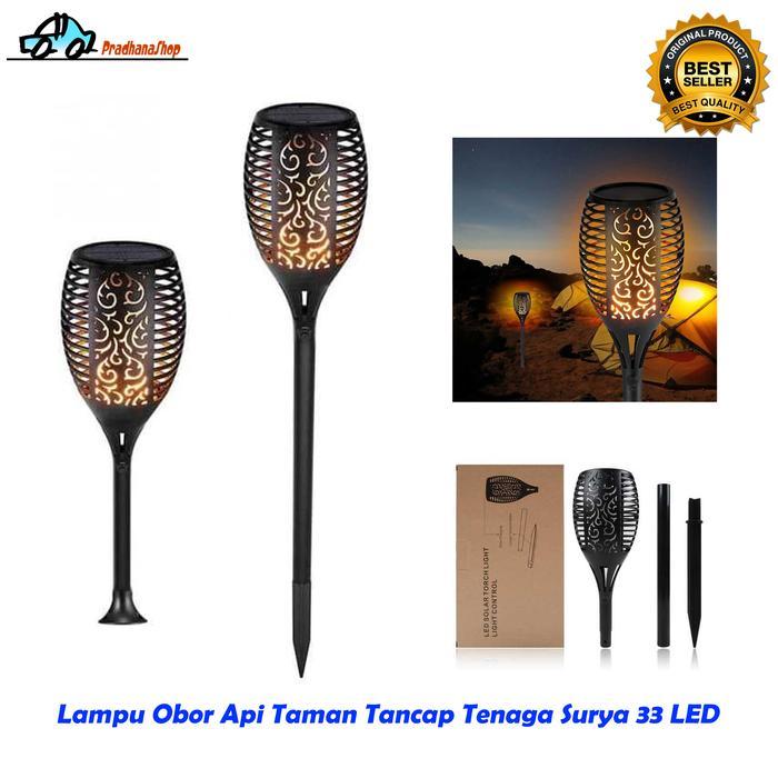 Lampu Api Obor Taman Outdoor LED Elektrik Flame Fire Torch Candle Light 33 LED Solar Panel Tenaga