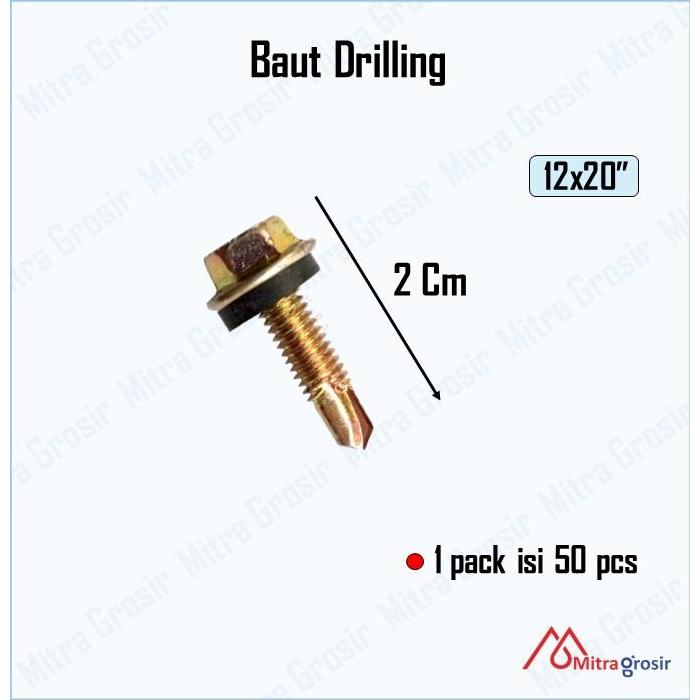 Baut Sekrup Skrup Baja Ringan Roofing Galvalum Driling Murah Isi 50 Pcs baut baja