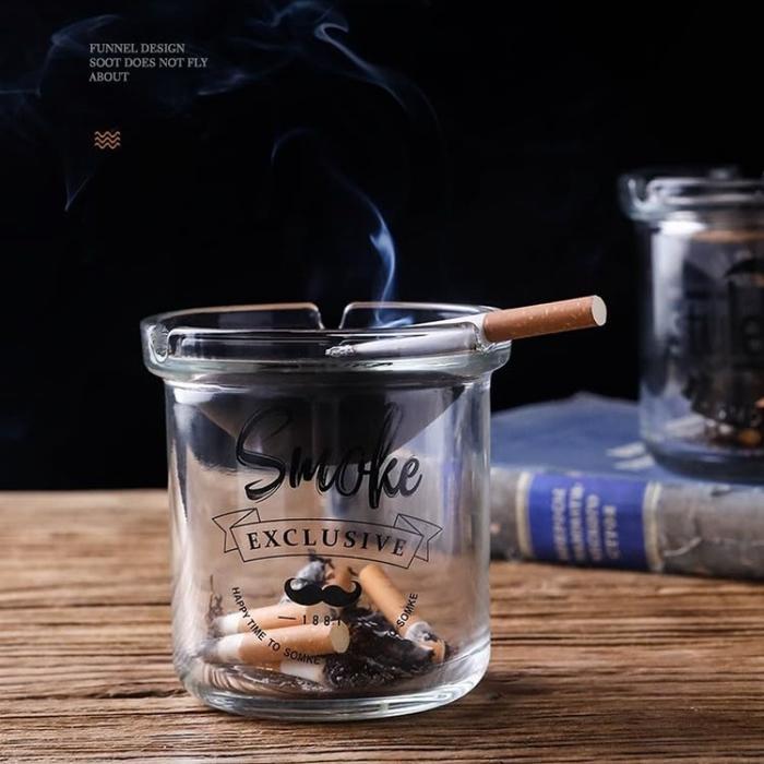 Glass Ashtray With Stainless Asbak Kaca Aesthetic Asbak Kaca Dengan Tempat Asbak Tutup Otomatis