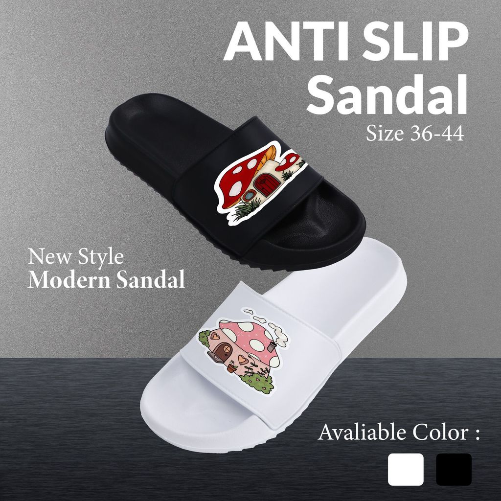 Sandal Wanita Pria Couple Anti Slip Nyaman Indoor Outdoor, Desain Trendy Stiker Jamur Rumah, Kualita