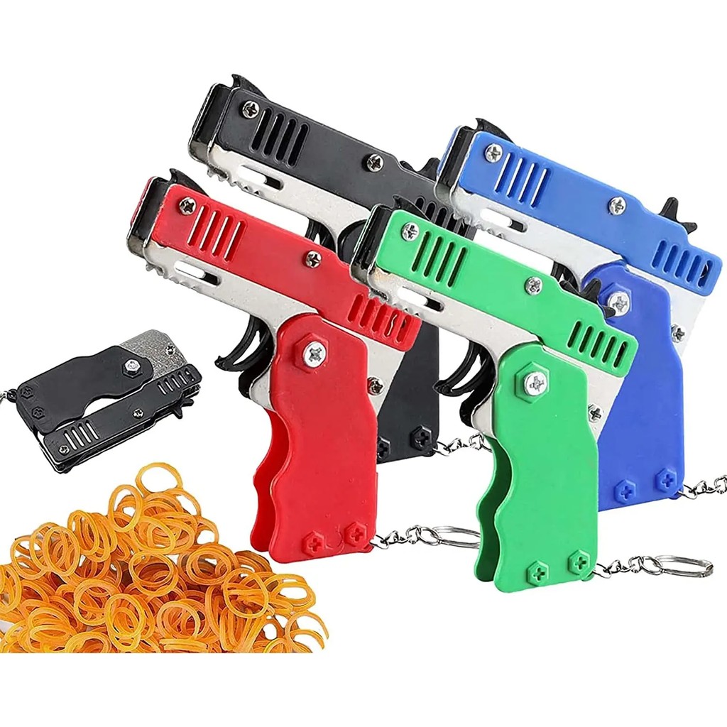 1PCS keychain gun 60 rubber bands rubber band gun Shooting Pistol Alloy Kid Outdoor Party metal gun