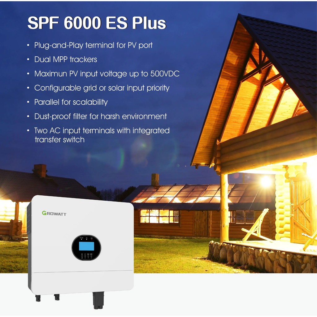 Growatt Warehouse SPF 6000Es Plus Power Inverter 48V 6000W Hybrid Off Grid Inverter Solar Power