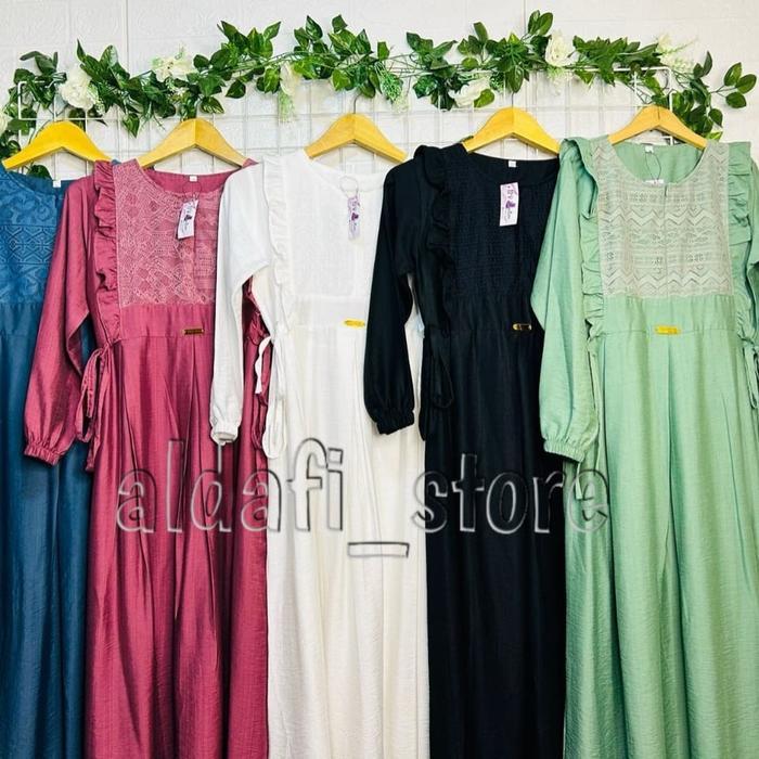 Alisa Dress Usia 7-15Th/Gamis Alisa Terbaru/Dress Linen Brukat Cantik Baju Populer