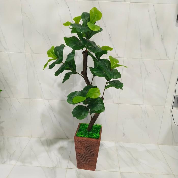 Pohon Ketapang Artificial Bunga Plastik Tinggi 100cm Lengkap Dengan Pot Dan Batuan Daun 3 Cabang