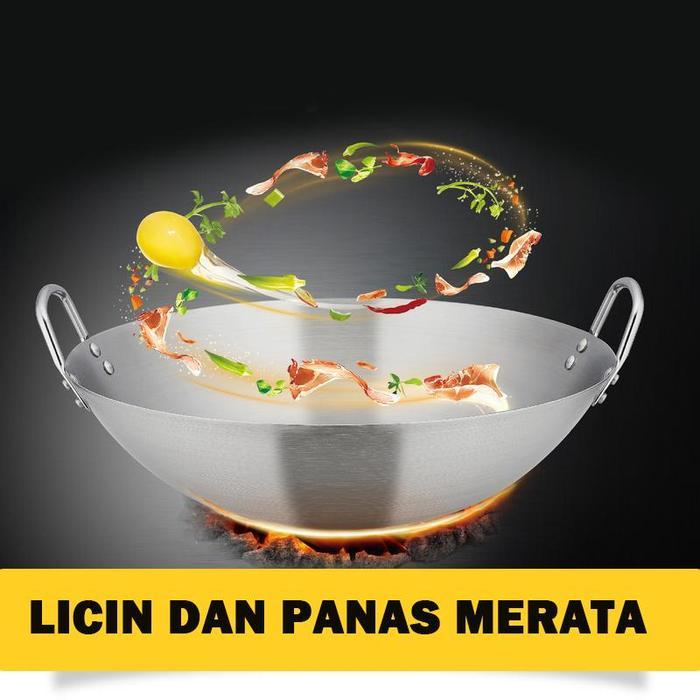 Qme- Wajan Stainless Gratis Spatula Stainless Steel Wajan Tebal Ukuran 36Cm-50Cm Kualitas Premium