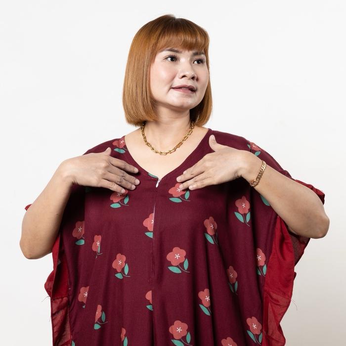 Kaftan Hana LD 120 - Gamis Wanita Resleting Depan Bumil Busui Kombinasi Rayon Polos - Katun, Muslim