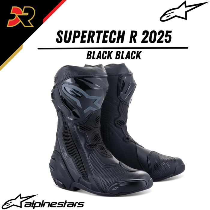 Alpinestars Supertech R 2025 Black Black Racing Boots Sepatu Balap