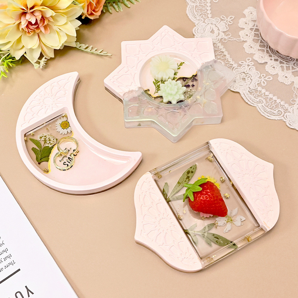 Ramadan Candle Holder Silicone Molds DIY Star Moon Persian House Top Tray Gypsum Plaster Mould