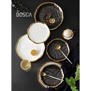 Bosca Living - Piring Makan Hitam List Gold / Gold Rim Matte Ceramic Tray Plate / Piring Keramik
