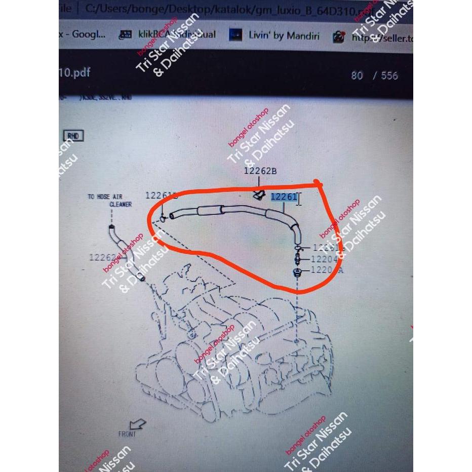 SELANG HAWA VALVE PCV DAIHATSU GRANMAX LUXIO PANJANG ORIGINAL
