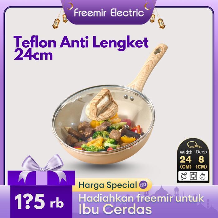 [BARU] freemir 24CM Wajan Panci Beige Anti Lengket Satu Gagang+Tutup
