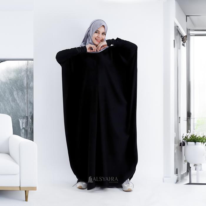 Abaya Syari Farasha Zipper Jetblack Alsyahra Exclusive Gamis Hitam Lembut Muslim Wanita Arab Dress
