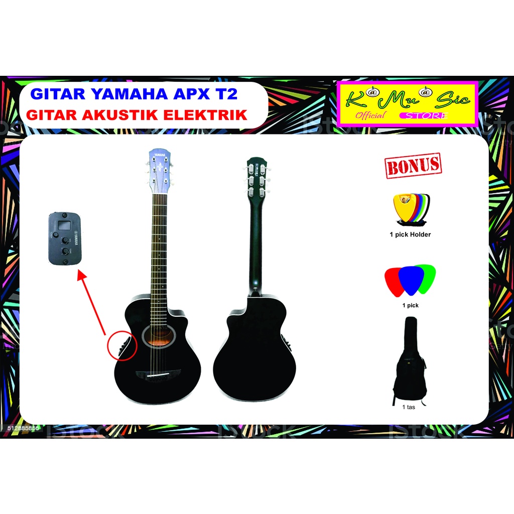 Gitar Yamaha APXT2 APX-T2 APX T2 Original Akustik Elektrik bonus tas pick pickholder
