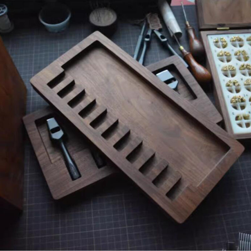 DISKON Punching Iron Black Walnut Storage Box DIY Leather Craft Tools Fanlu Professional Leather Pun