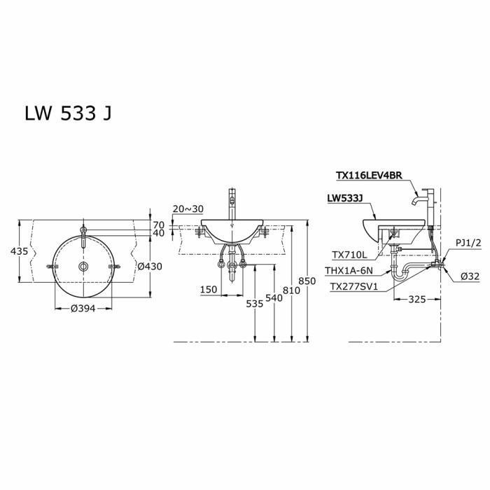 Wastafel Toto LW 533 J / LW533J Full Set Kran Dingin TX127L