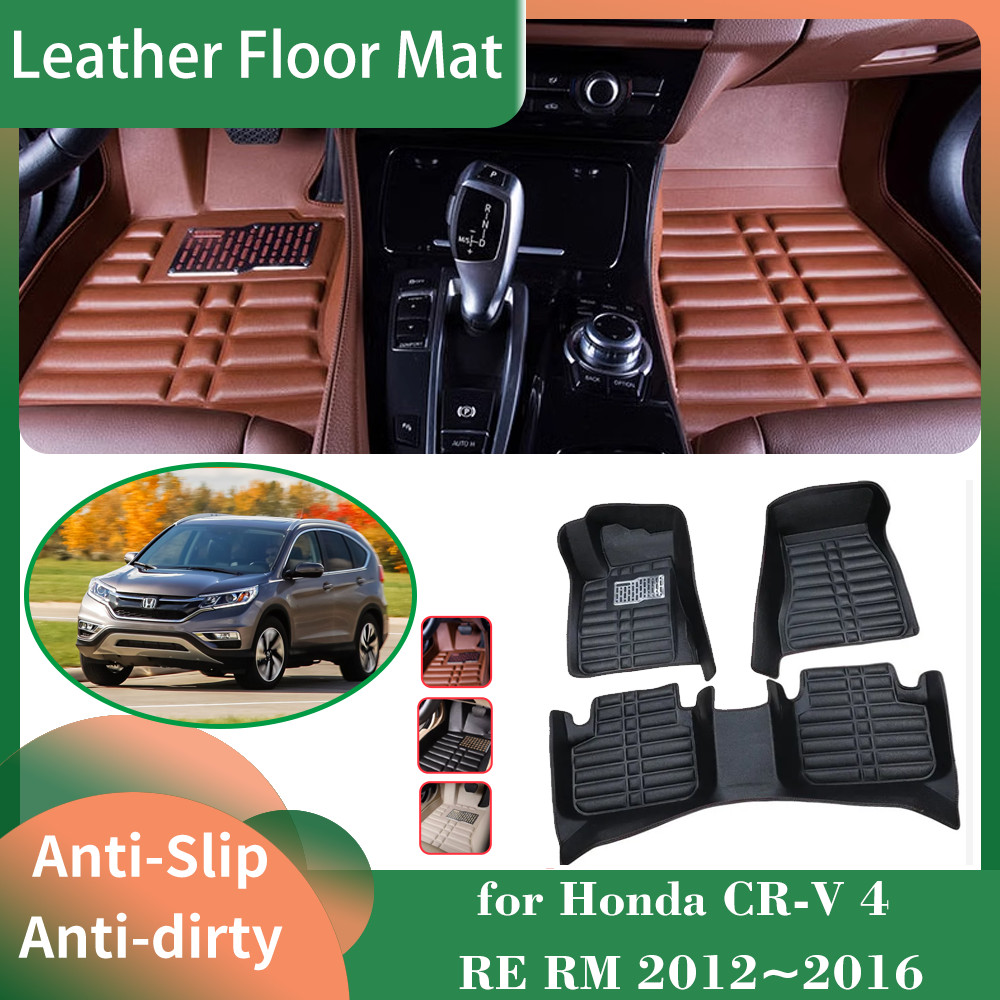 Car Leather Floor Mat for Honda CR-V 4 CRV RE RM 2012~2016 2013 Foot Interior Liner Waterproof Carpe