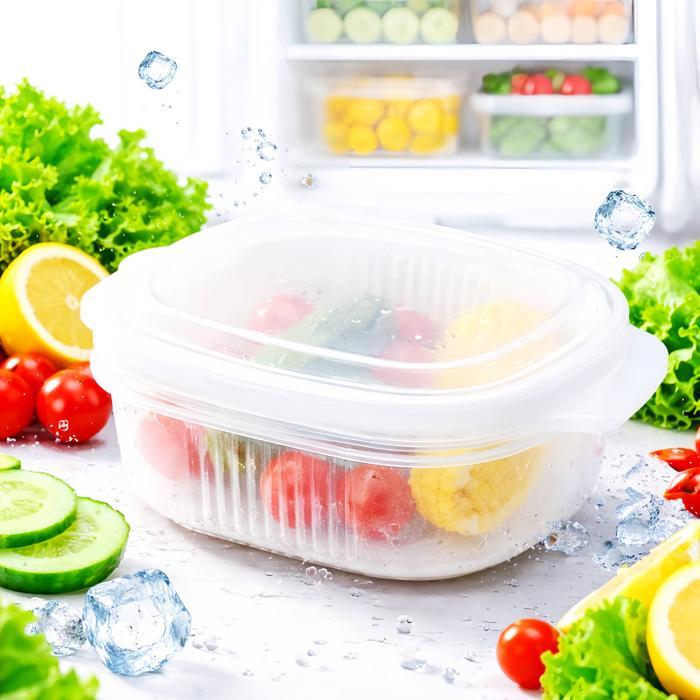 (COD)Kotak Penyimpanan Kulkas dengan Saringan Food Container Transparan Serbaguna