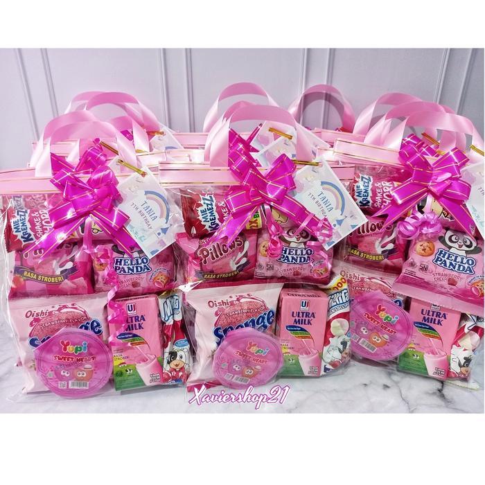 PAKET SNACK ULTAH TEMA PINK (FREE CARD)