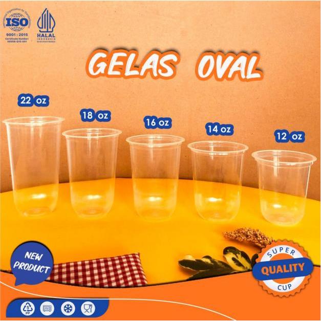 Gelas plastik OVAL Bening Ukuran 12oz 14oz 16oz 18oz / Cup Oval Tebal Gelas Cembung Oval Cup Boba