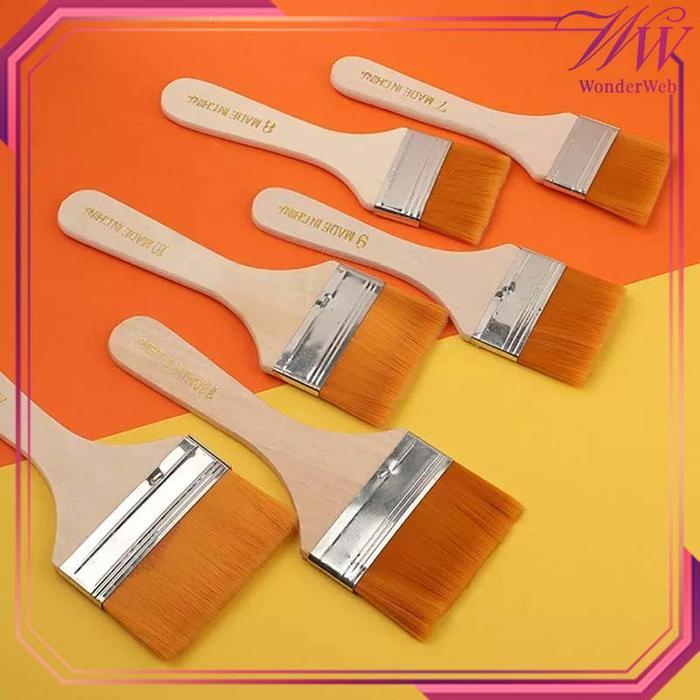 12pcs/Set Kuas Lukis Besar Gagang Kayu Kuas Cat Lukis Besar Flat Art Brush Painting Brush Kuas Bulu