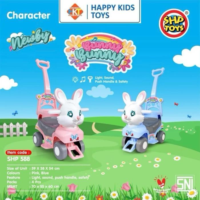 Mobil dorong anak Shp bb 588 sepeda kelinci murah Set Hadiah Cowok Cewek Game Musikal Plastik Toys