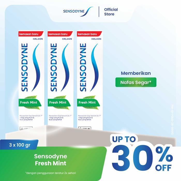 Sensodyne Toothpaste Pasta Gigi Sensitif Essensial Care Fresh Mint 3X100Gr - Triplepack