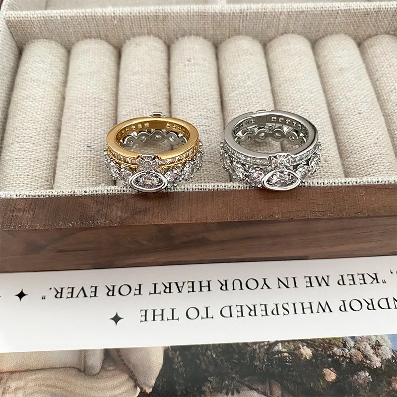 Fashionable Luxury Detachable Zircon Ring for Women High End Unique Style Two-Way Wearable Off-White