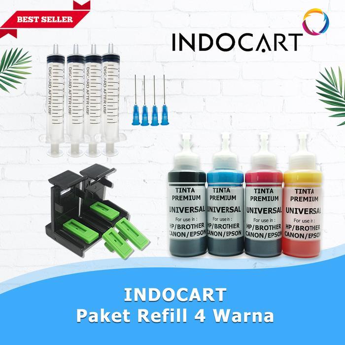 INDOCART Paket Tinta Refill Untuk Printer HP Canon Plus Clip