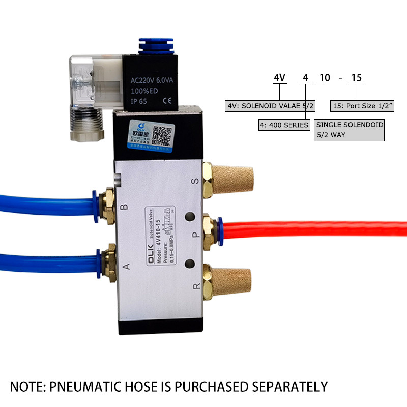4V210-08 4V110-06 Pneumatic 5 Way Air Valve 5/2 Electromagnetic Dc12V Dc24V Solenoid Valves