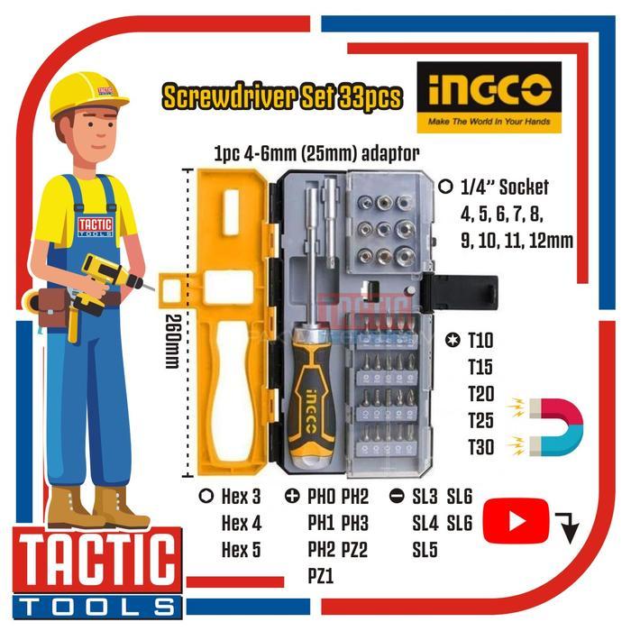 INGCO Screwdriver set 33pcs / Obeng set 33pcs Plus Mata Sok INGCO