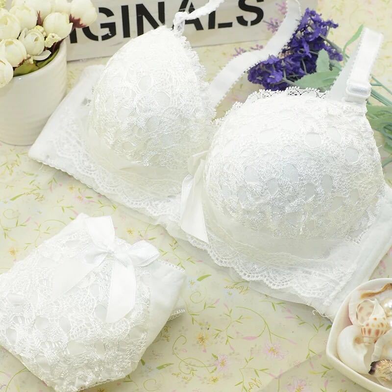 French Korean Bra Set New Lace Gather Underwear Thin 3/4 Cup Adjustable Push Up Big Size 70-85 Ab