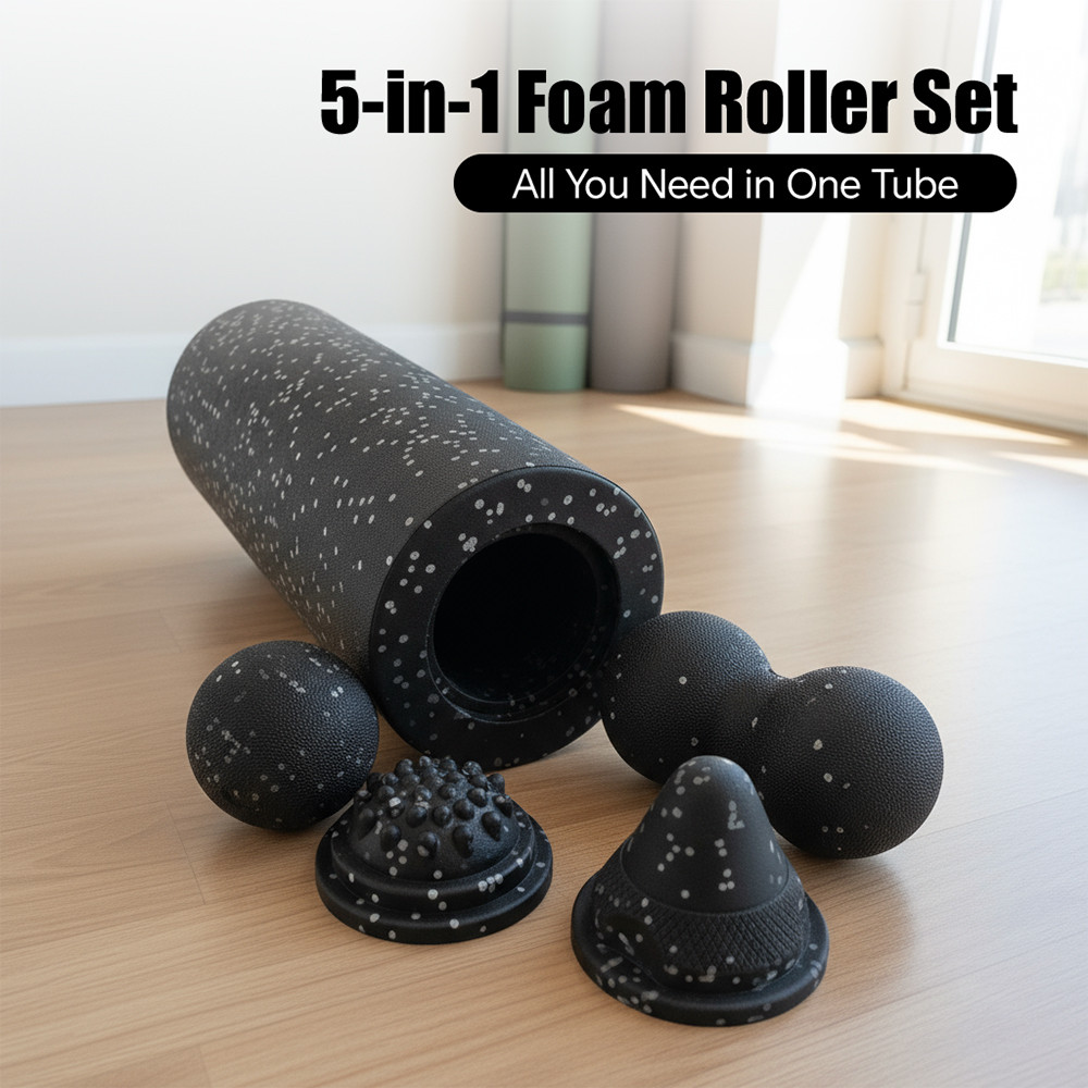 5-in-1 Fascia Roller Set Muscle Recovery Set-Vibrating Foam Roller&Peanut Massage Ball for
