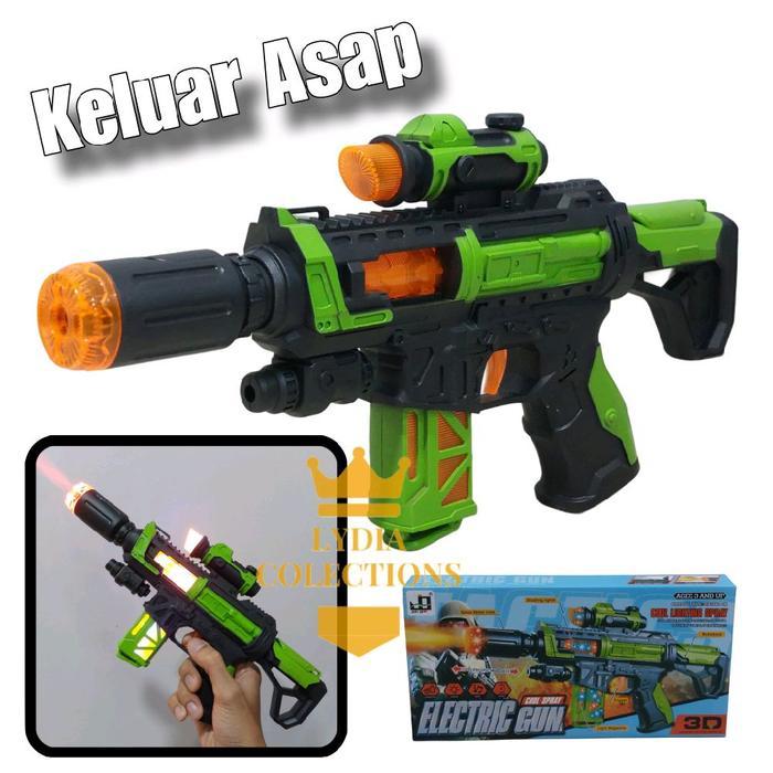 Mainan Tembakan Elektrik Keluar Asap Efek Getar