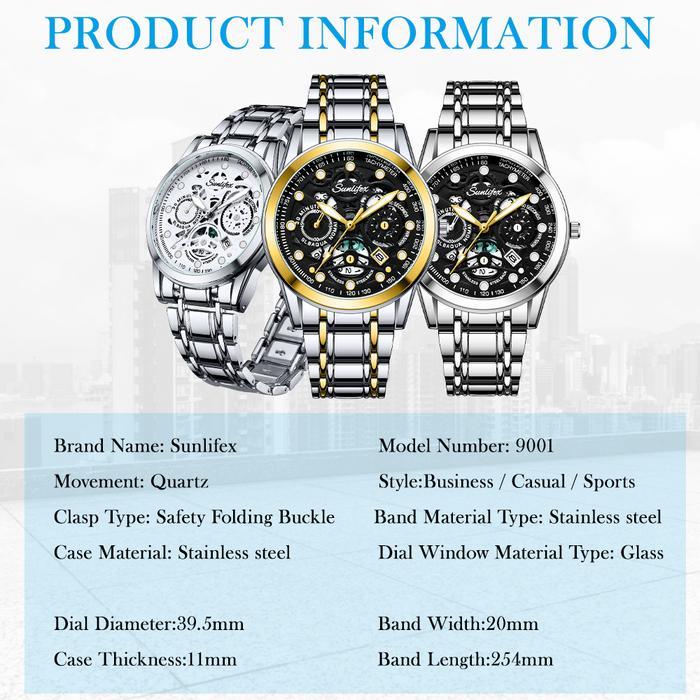 Sunlifex Jam Tangan Pria Anti Air Kuarsa Original Tali Stainless Steel Bisnis Santai Sl9001