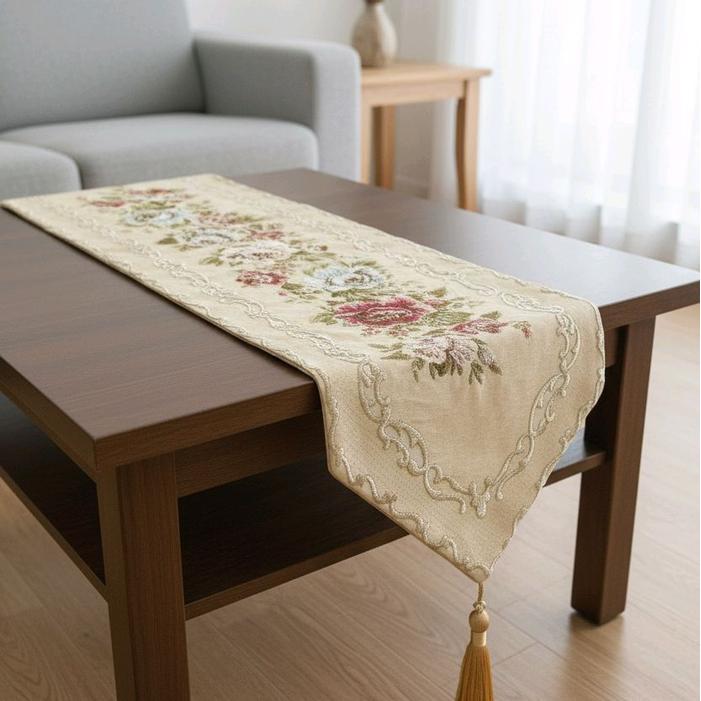 TAPLAK MEJA TAMU/TABLE RUNNER/TAPLAK BUFFET BELGI IMPORT MEWAH
