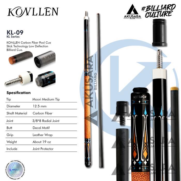 ASLI Konllen KL-09F 12.5mm Carbon Fiber Cue Stick Billiard - Soft Case READY STOCK