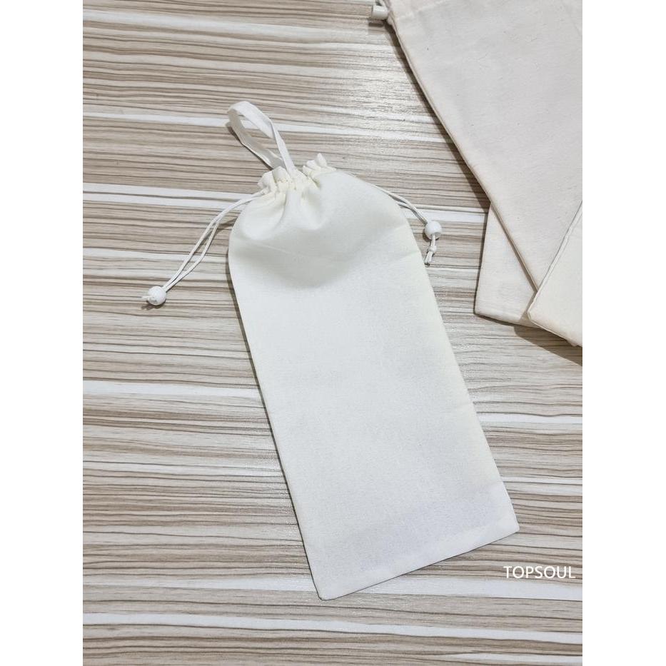 Sarung Botol / Tas Tumbler Kain Blacu Serut Pouch Termos Cover Kemasan