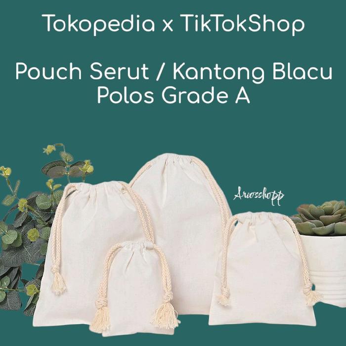 Pouch Serut / Kantong Tas Serut Blacu Polos Grade A