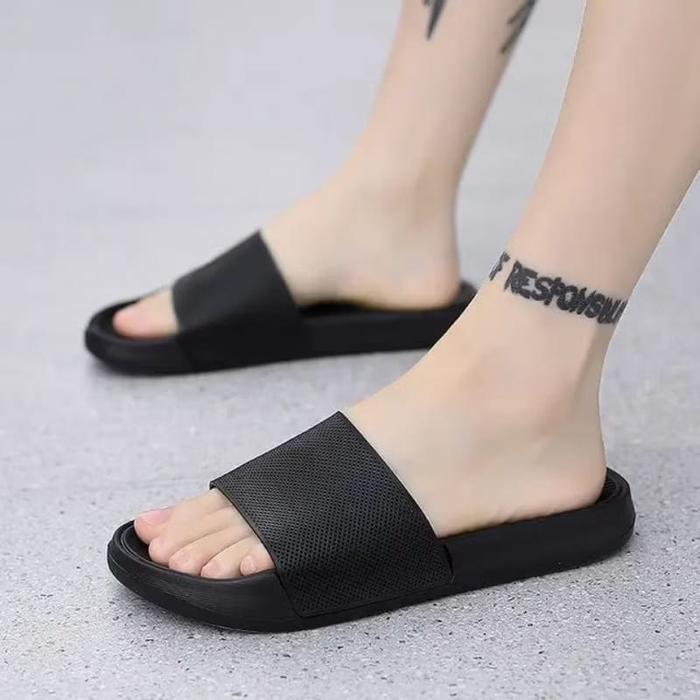 Sandal Selop Cowok Hitam Bahan Tebal Dan Nyaman Sandal Harian Laki Laki Selop Hitam