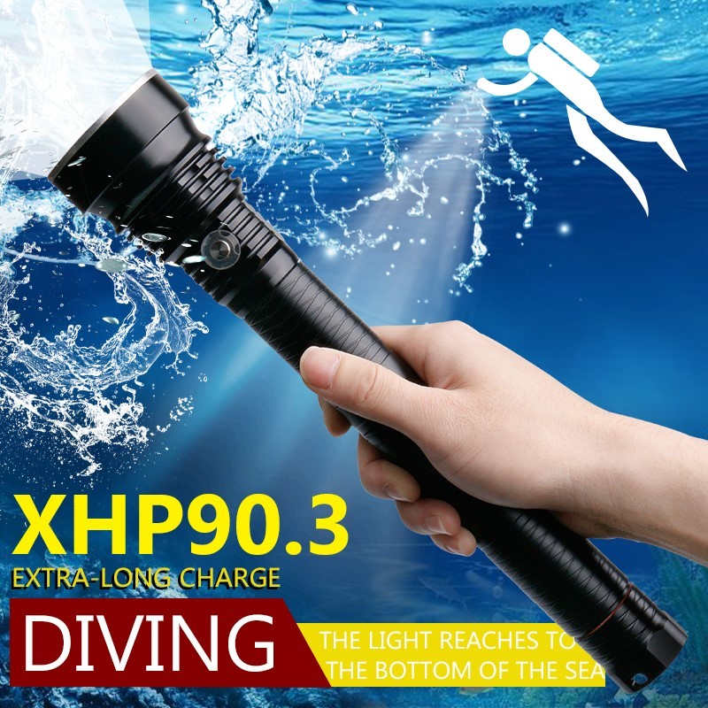 Most Powerful XHP90.3 Diving Flashlight Powerful Scuba Diving Torch Light IPX8 Highest Waterproof Ra