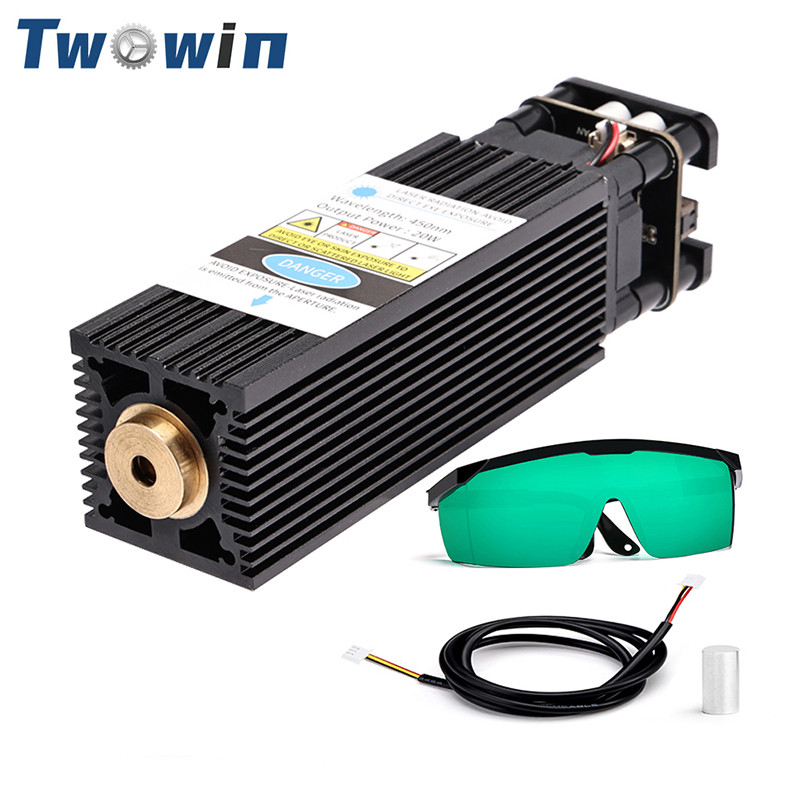 TWOWIN 20W Laser Module Fixed Focus 450nm Engraving Stainless Steel Wood Cutting CNC Router DIY Engr