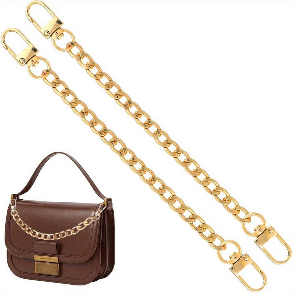 2Pcs Bag Extender Chain Gold Purse Chain Purse Strap Flat Handbag Replacement Extender Strap Bag