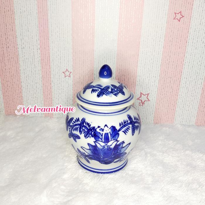 TOPLES KERAMIK BIRU PUTIH KECIL / TOPLES MULTIFUNGSI / TOPLES MINI