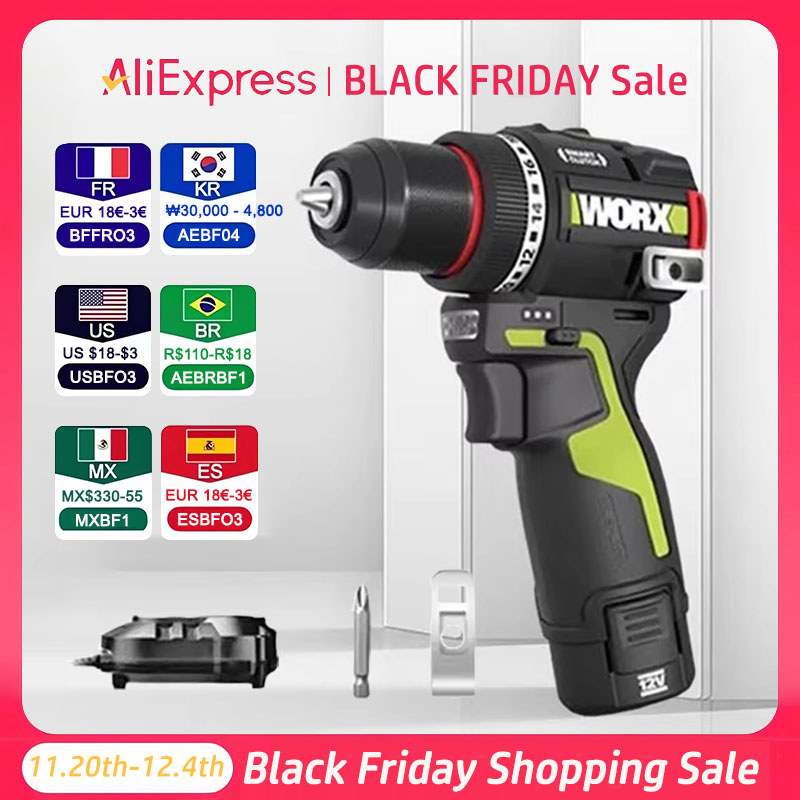 WORX WU135 Cordless Electric Drill 12V 50Nm 1800rpm Brushless Motor Electric Screwdriver Impact