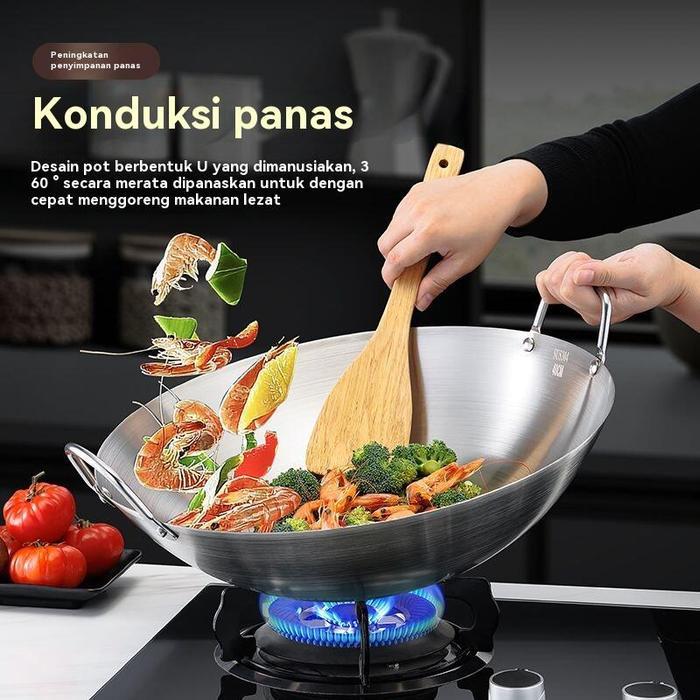 COD(wajan)Baja Tahan Karat 304, Wajan Dua Telinga, Bebas Karat, Wajan Anti Lengket, Wajan Koki