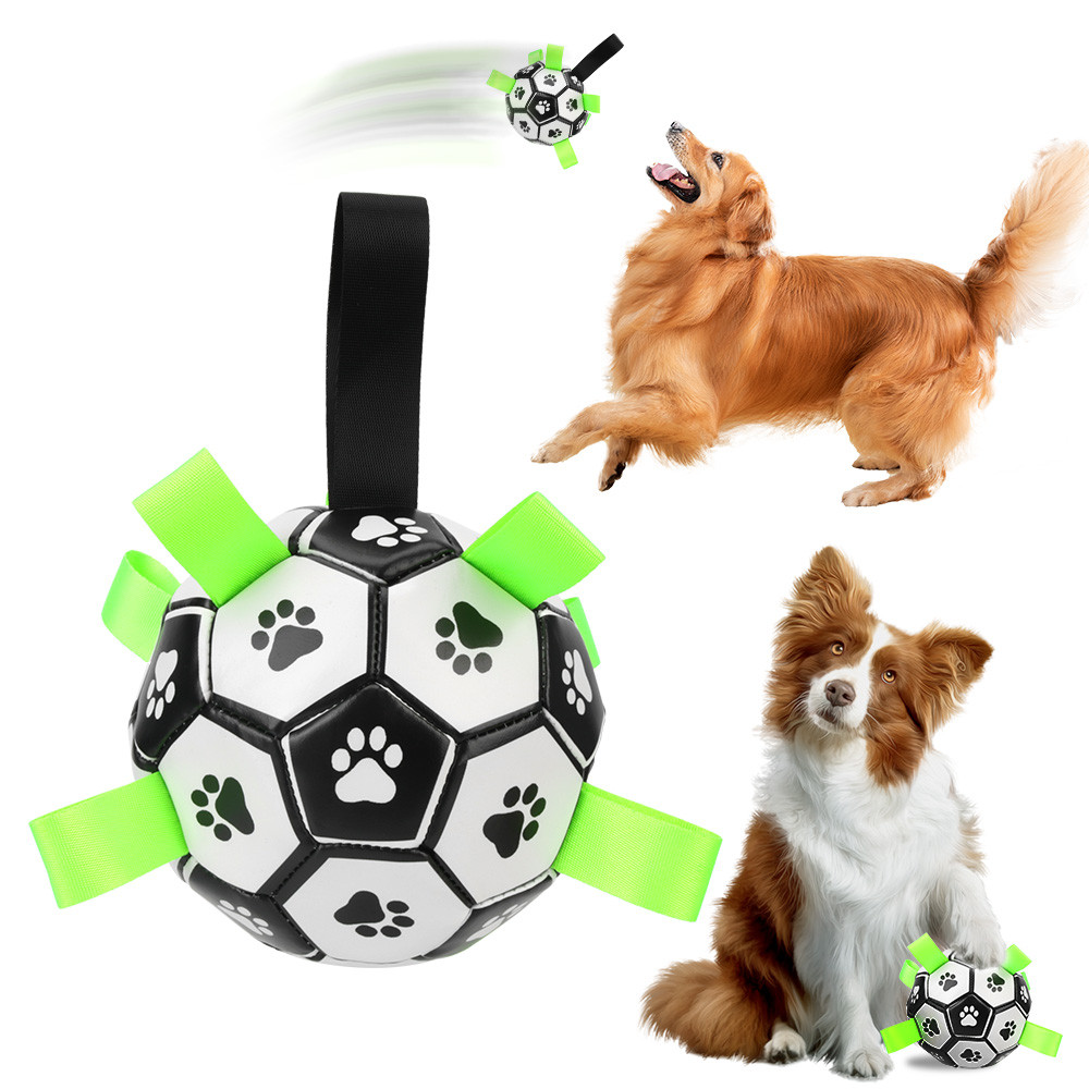Dog Toys Soccer Ball with Grab Tabs Interactive Dog Balls Toys Durable Puppy Outdoor Training Soccer