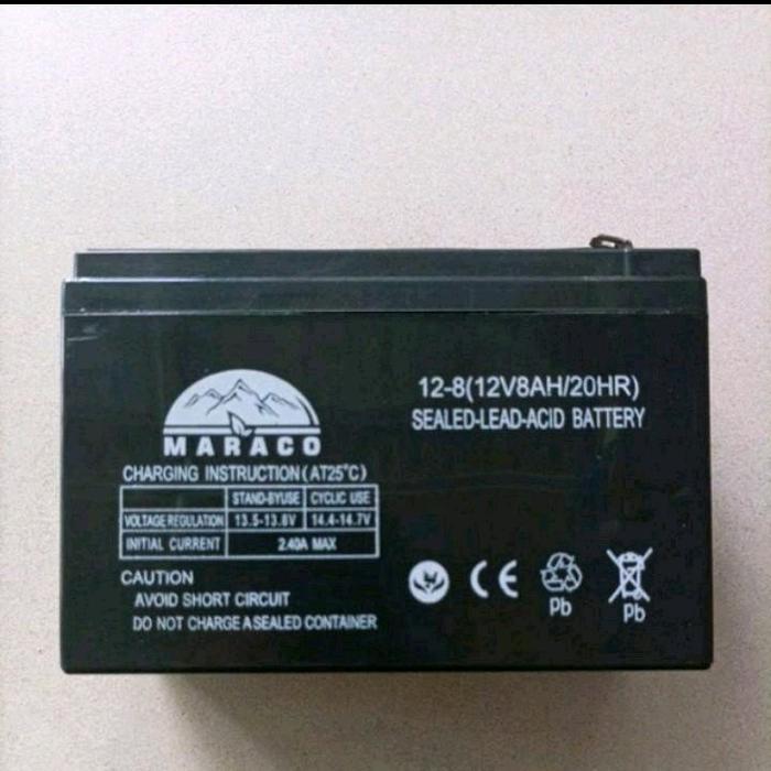 BATTERY 8AH MARACO HITAM( AKI BATTERY BATRE ACCU SPRAYER ELEKTRIK 12V 8AH MARACO HITAM / UPS