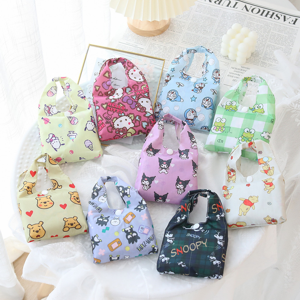 MINISO Grid cloth eco-friendly bag casual foldable waterproof printed shopping bag reusable shopping