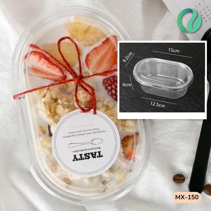 Dessert Cup Puding Oval PET 450 ml With Lid 25 PCS
