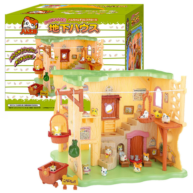 New Cute Japan Anime Hamtaro Bijou Basement Hamster House Series Figure Model Toys With Doll Set